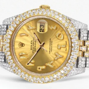 Diamond Iced Out Rolex Datejust 41 | 25 Carats Of Diamonds | Custom Gold Arabic Numeral Diamond Dial | Two Tone | Two Row | Jubilee Band