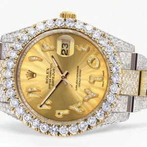 Diamond Iced Out Rolex Datejust 41 | 25 Carats Of Diamonds | Custom Gold Arabic Numeral Diamond Dial | Two Tone | Oyster Band