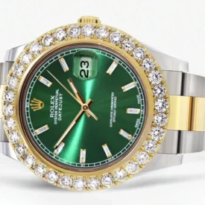 Rolex Datejust II Watch | 41 MM | 18K Yellow Gold & Stainless Steel | Custom Green Diamond Dial | Oyster Band