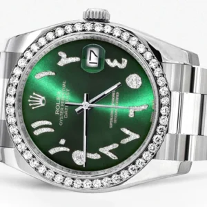 116200 | Rolex Datejust Watch | 36Mm | Green Arabic Diamond Dial | Oyster Band