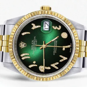 Mens Rolex Datejust Watch 16233 Two Tone | 36Mm | Green Black Arabic Dial | Jubilee Band