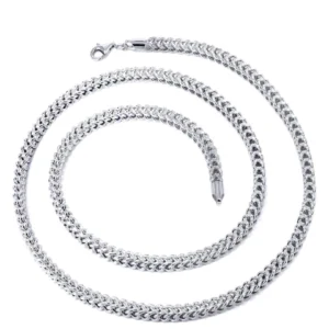 14K White Gold Chain – Hollow Diamond Cut Franco Chain