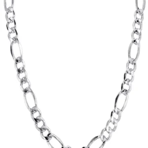 Mens Hollow Figaro 10K Gold Chain |White Gold Chain