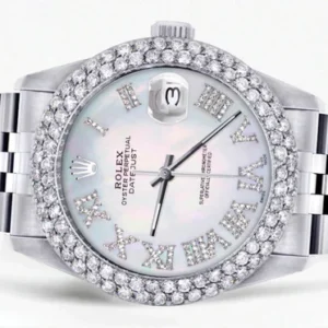 Mens Rolex Datejust Watch 16200 | 36Mm | Light Mother of Pearl Roman Numeral Dial | Two Row 4.25 Carat Bezel | Jubilee Band