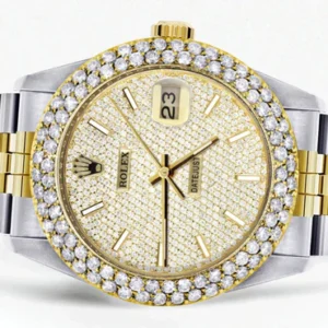 Diamond Gold Rolex Watch For Men 16233 | 36Mm | Full Diamond Dial | Two Row 4.25 Carat Bezel | Jubilee Band