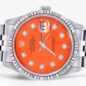 Mens Rolex Datejust Watch 16200 | Fluted Bezel | 36Mm | Orange Dial | Jubilee Band