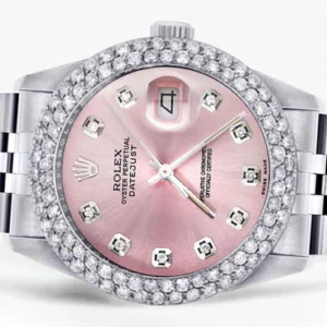 Mens Rolex Datejust Watch 16200 | 36Mm | Rose Dial | Two Row 4.25 Carat Bezel | Jubilee Band