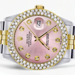 Diamond Gold Rolex Watch For Men 16233 | 36Mm | Custom Rose Dial | Two Row 4.25 Carat Bezel | Jubilee Band