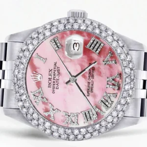 Mens Rolex Datejust Watch 16200 | 36Mm | Rose Mother of Pearl Roman Numeral Dial | Two Row 4.25 Carat Bezel | Jubilee Band