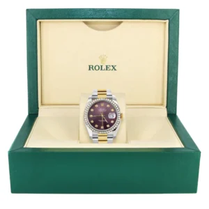 116233 | Diamond Gold Rolex Watch For Men | 36Mm | Purple Dial | Oyster Band