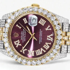 Diamond Iced Out Rolex Datejust 41 | 25 Carats Of Diamonds | Custom Purple Dial | Two Tone | Jubilee Band