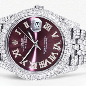 Diamond Iced Out Rolex Datejust 41 | 25 Carats Of Diamonds | Custom Purple Dial | Two Row | Jubilee Band