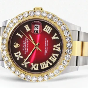 Rolex Datejust II Watch | 41 MM | 18K Yellow Gold & Stainless Steel | Custom Red Black Roman Dial | Oyster Band