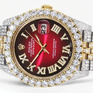 Diamond Iced Out Rolex Datejust 41 | 25 Carats Of Diamonds | Custom Red Black Dial | Two Tone | Jubilee Band