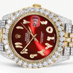 Diamond Iced Out Rolex Datejust 41 | 25 Carats Of Diamonds | Custom Red Arabic Numeral Diamond Dial | Two Tone | Jubilee Band