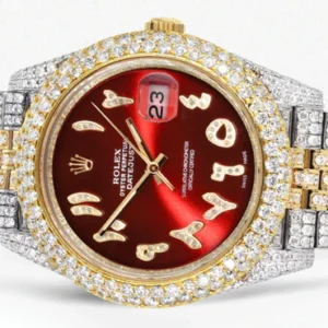 Diamond Iced Out Rolex Datejust 41 | 25 Carats Of Diamonds | Custom Red Arabic Numeral Diamond Dial | Two Tone | Two Row | Jubilee Band