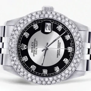 Mens Rolex Datejust Watch 16200 | 36Mm | Tuxedo Dial | Two Row 4.25 Carat Bezel | Jubilee Band