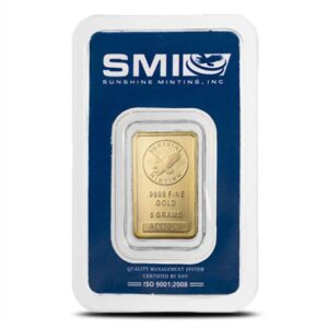 5 Gram Sunshine Gold Bar For Sale (New w/ Assay, MintMark SI)