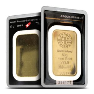 50 Gram Argor Heraeus Gold Bar (New w/ Assay)