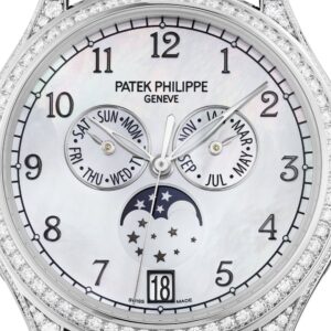 Buy Patek Philippe 4948G-010 Complications Annual Calendar Moon Phases White Gold White Mother of Pearl Dial 38mm Diamond Bezel