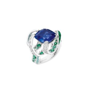 Chaumet Gulfstream Ring For Sale – White gold, sapphire, emeralds, diamonds