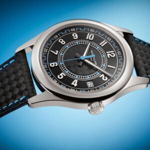 Buy Patek Philippe 6007G-011 Calatrava Date Sweep Seconds White Gold Black Carbon Motif Dial Sky Blue