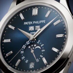 Buy Patek Philippe 5396G-017 Complications Annual Calendar Moon Phases White Gold Blue Baguette Diamond Dial